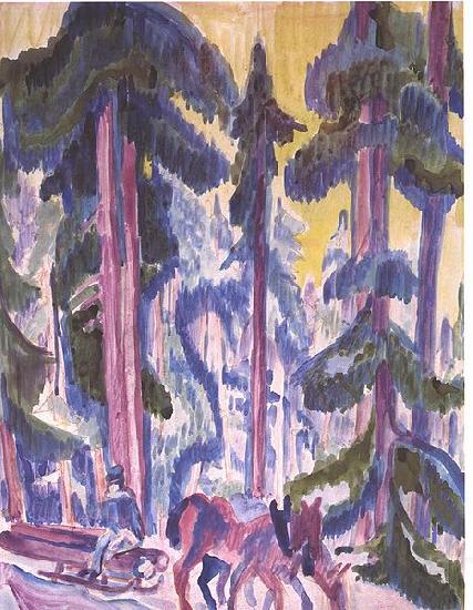 Ernst Ludwig Kirchner Wod-cart in forest France oil painting art